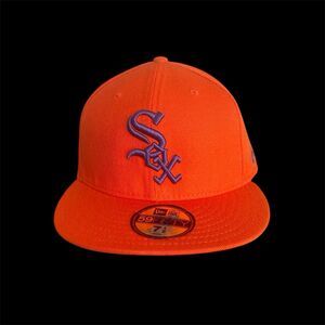 NewEra 59Fifty MLB Chicago White Sox Fitted Cap Sz 7 1/2 Orange/Purple Made USA